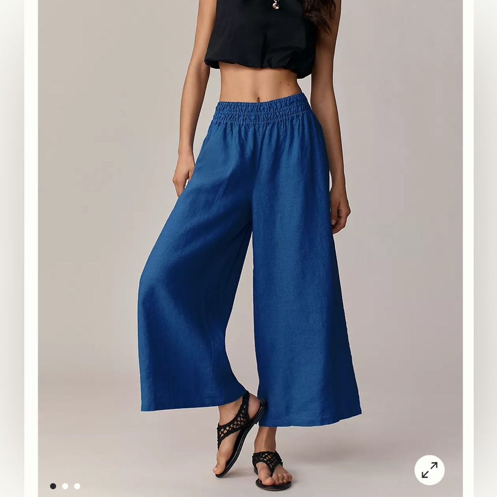 Anthropologie wide leg linen cropped pant